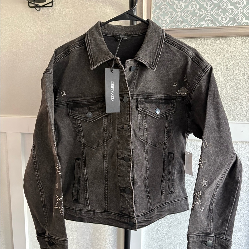 ✨ Driftwood Embellished Denim Jacket – Black – Size Small – NWT ✨ - Picture 3 of 10